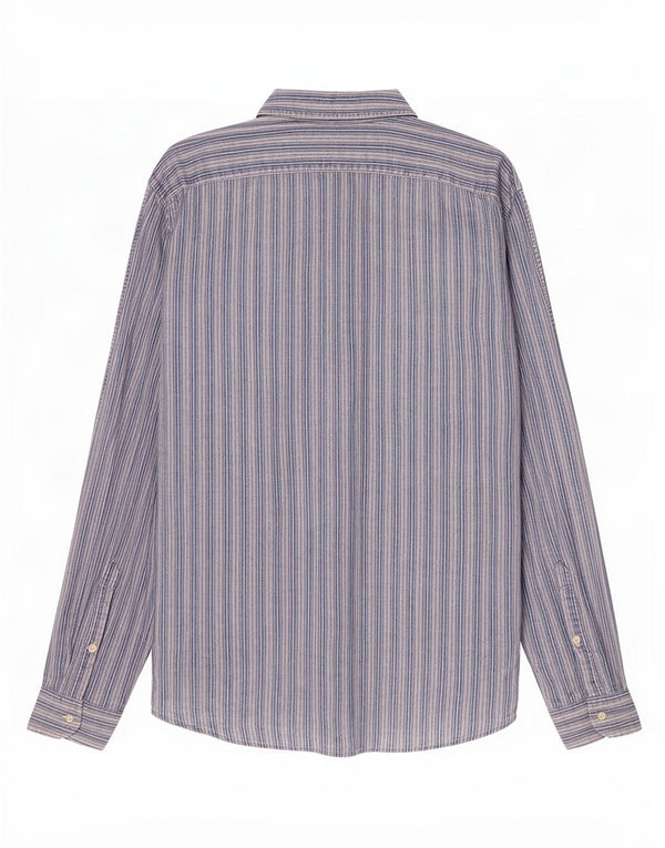 Trussardi Mens Shirt Size 42 Large Blue Striped Linen