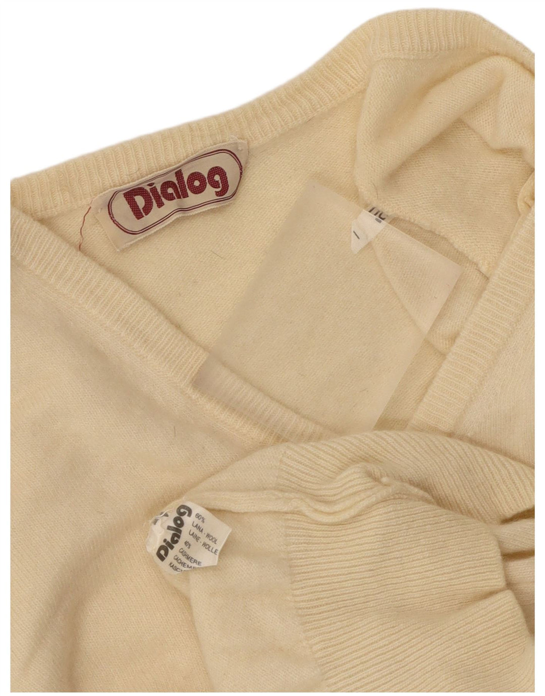 Suéter feminino vintage com decote em V IT 50 XL lã bege