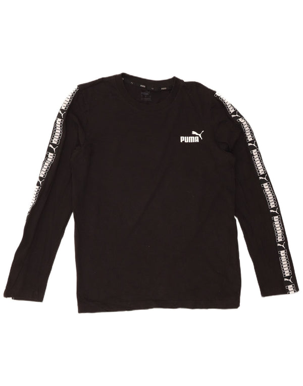 PUMA Mens Graphic Top Manga Longa Pequeno Algodão Preto