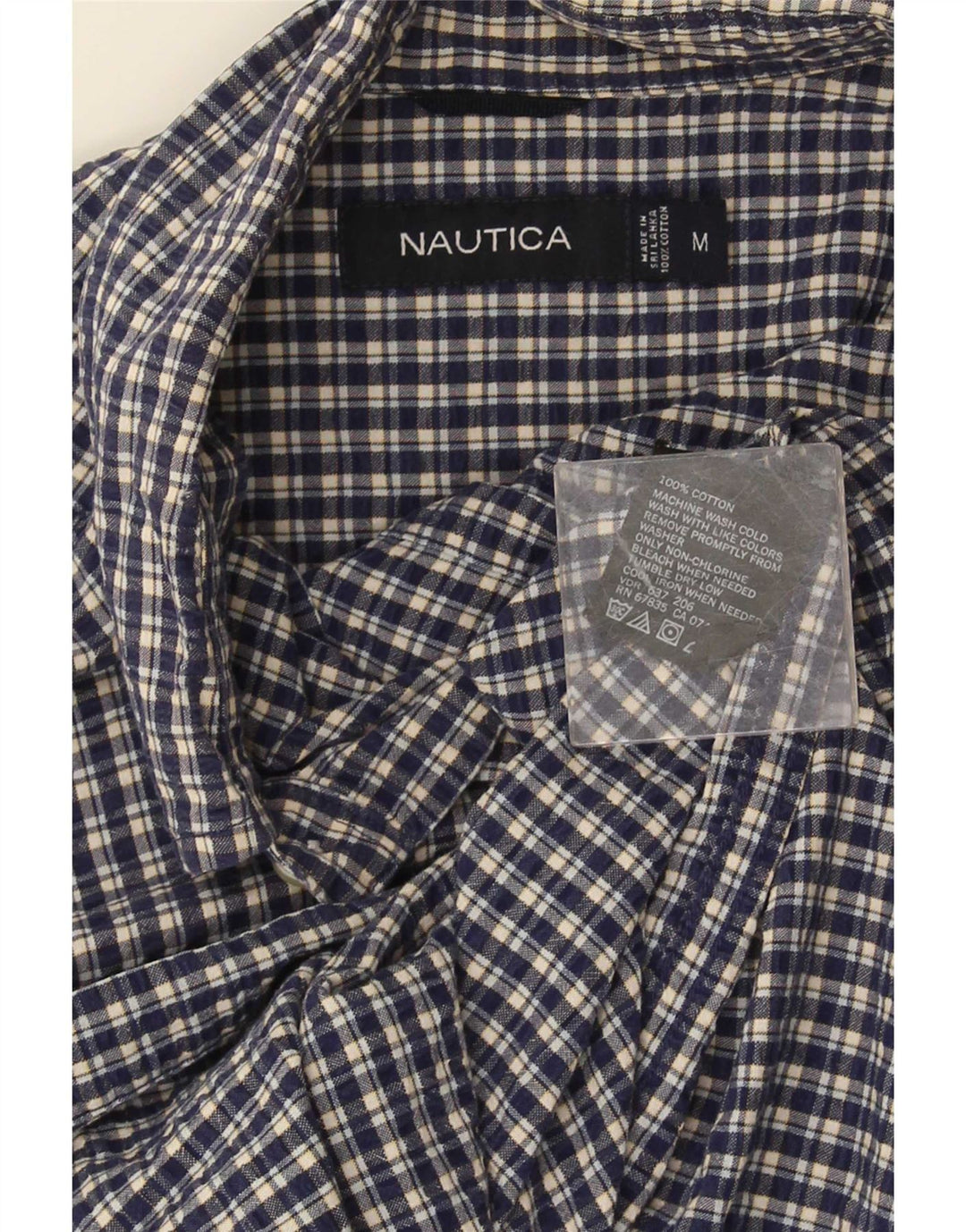 Camisa masculina Nautica de manga curta azul marinho médio algodão guingão