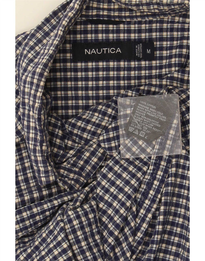 Camisa masculina Nautica de manga curta azul marinho médio algodão guingão