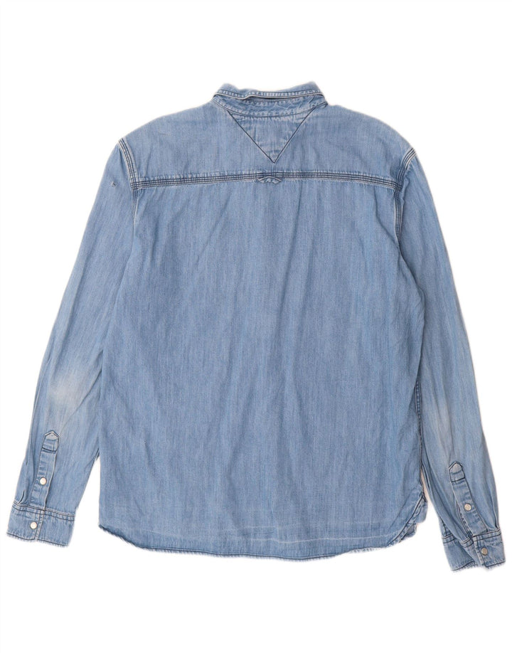Camisa jeans masculina Tommy Hilfiger grande algodão azul
