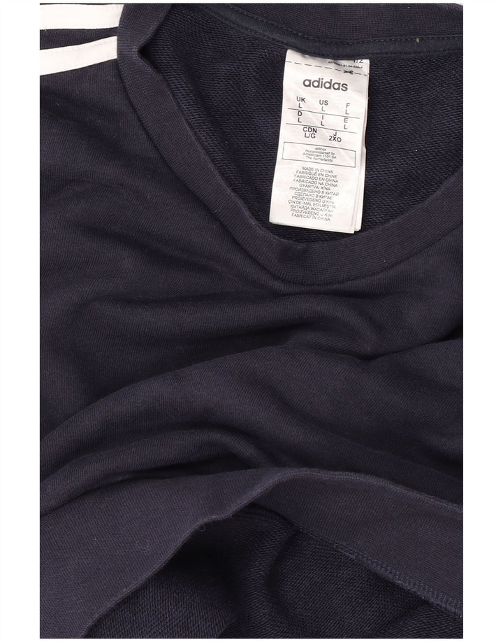 Adidas Mens Moletom Jumper Grande Algodão Azul Marinho