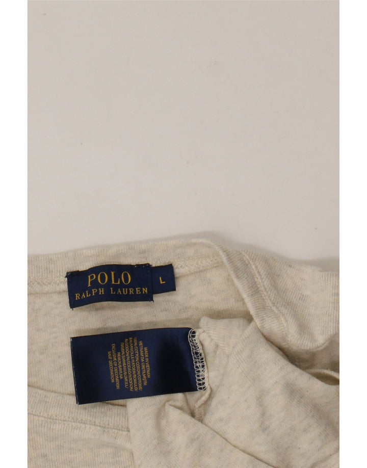 Top feminino POLO RALPH LAUREN manga comprida Reino Unido 14 grande algodão manchado cinza
