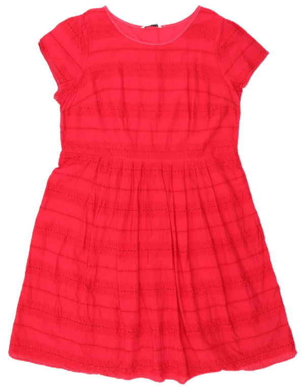 Vestido feminino Marks & Spencer de manga curta evasê UK 20 2XL listrado vermelho