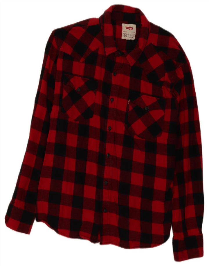 Camisa masculina de flanela Levi's grande algodão xadrez vermelho