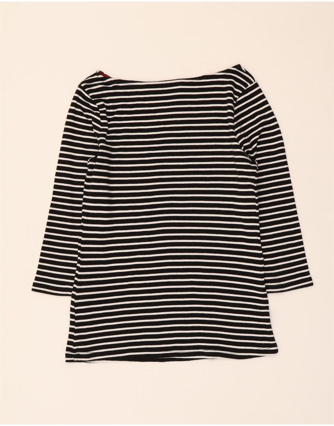Zara Top curto feminino manga 3/4 UK 12 médio preto listrado náutico
