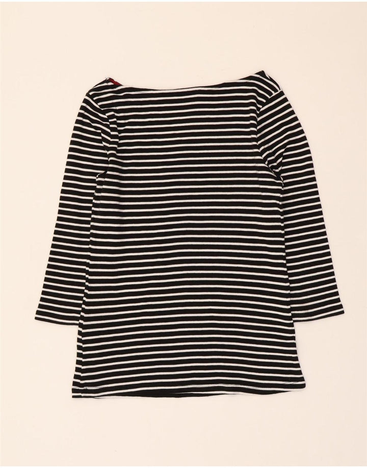 Zara Top curto feminino manga 3/4 UK 12 médio preto listrado náutico