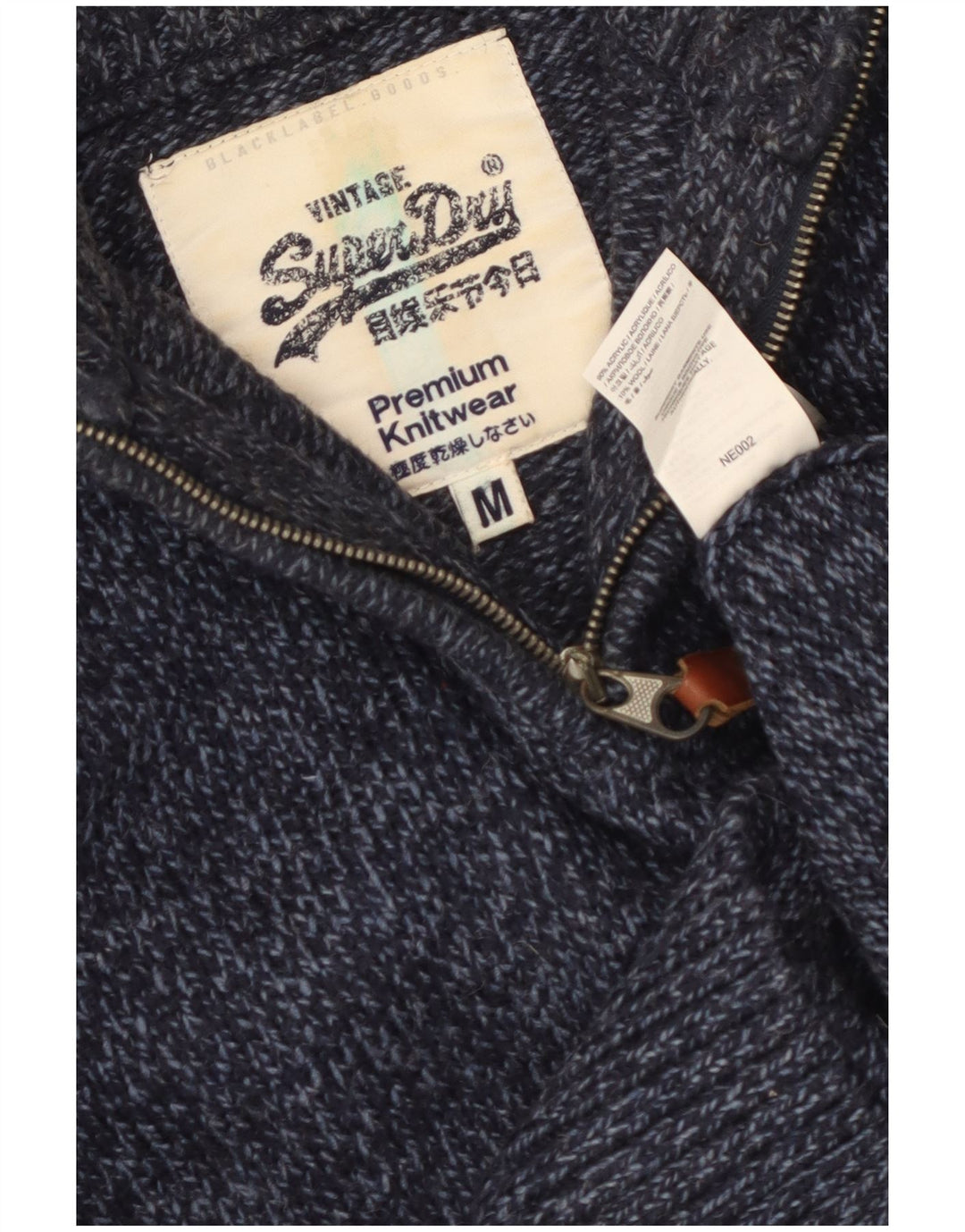 Suéter feminino Superdry com gola e zíper UK 14 médio azul marinho manchado