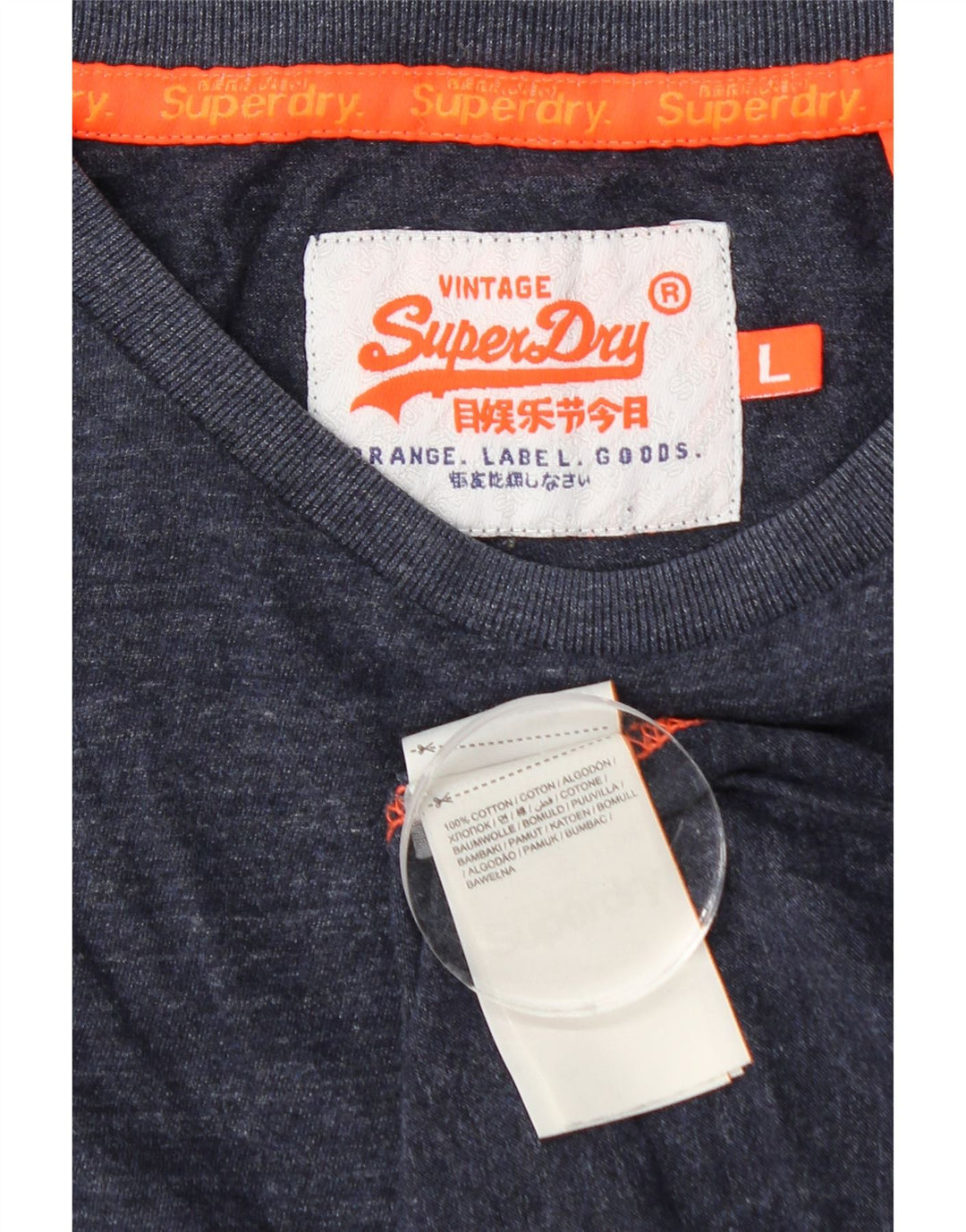 Camiseta feminina Superdry UK 16 grande algodão manchado azul marinho