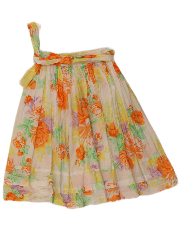 Saia plissada feminina vintage UK 12 médio W27 algodão floral multicolorido