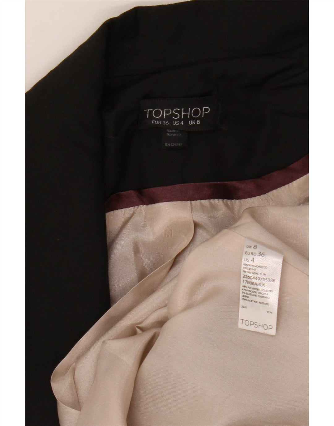 Jaqueta blazer aberta feminina Topshop Reino Unido 8 poliéster preto pequeno