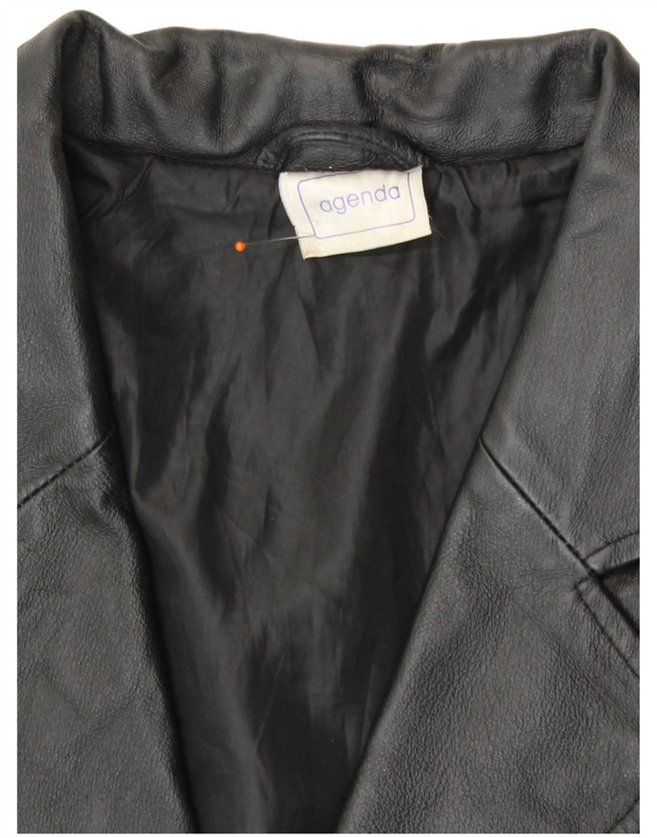 Agenda feminina jaqueta blazer de couro com 3 botões Reino Unido 24 4XL couro preto