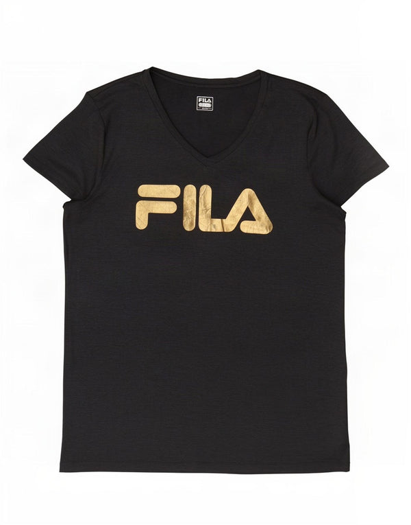 Camiseta feminina Fila Graphic UK 16 grande poliéster manchado cinza