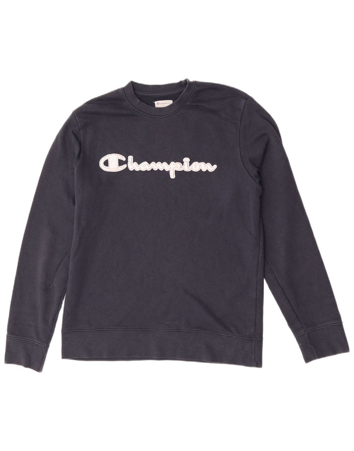 Champion masculino gráfico moletom jumper médio azul marinho algodão