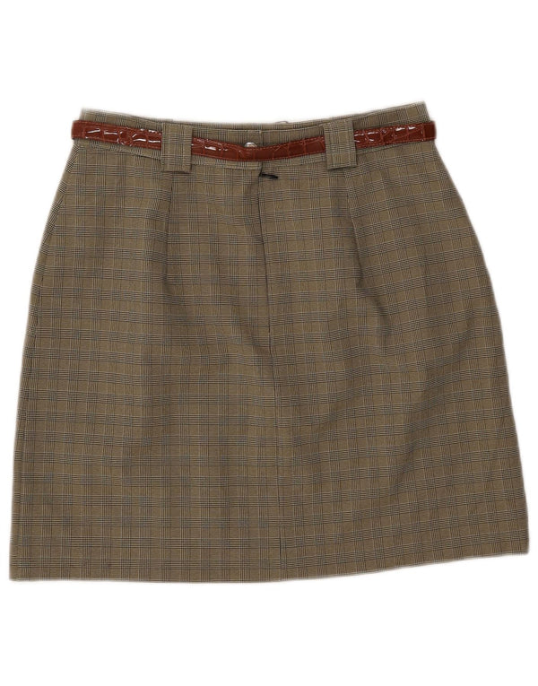 Saia vintage feminina evasê IT 46 grande W28 cáqui xadrez poliéster