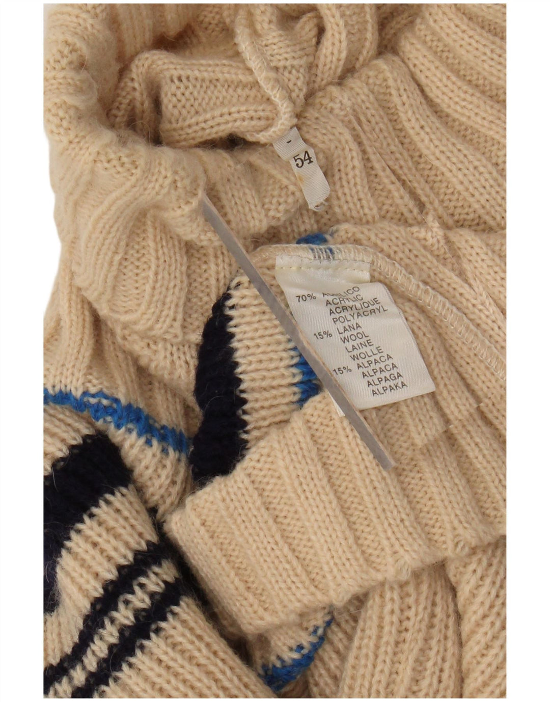 Suéter feminino VINTAGE com gola redonda Reino Unido 12 acrílico listrado bege médio