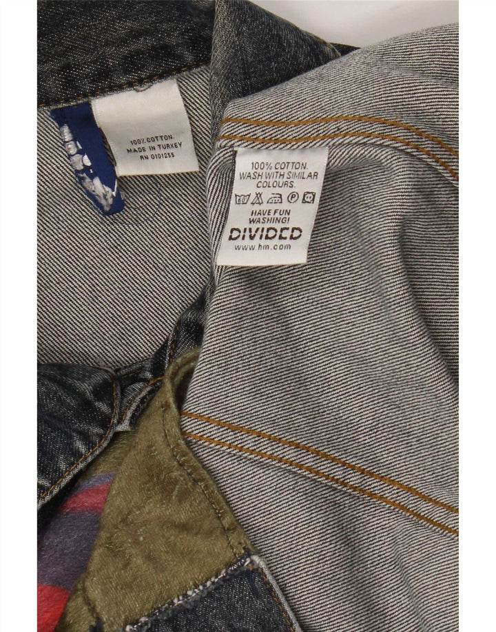 Jaqueta jeans dividida feminina da H&M Reino Unido 14 algodão floral azul médio