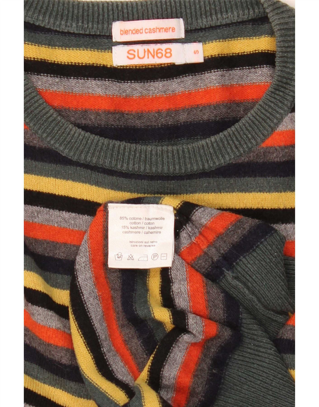 Suéter masculino Sun68 com gola redonda, pequeno algodão listrado multicolorido