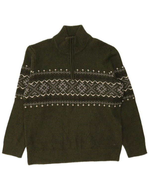 Suéter masculino WE com zíper e gola XL cáqui Fair Isle Wool