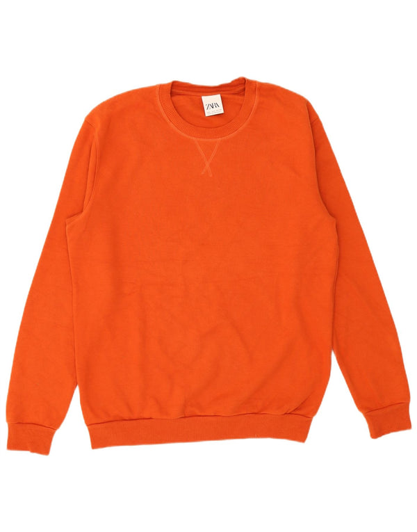 Zara Mens Sweatshirt Jumper Large Orange Cotton