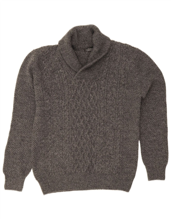 Zara Suéter masculino com gola xale e acrílico manchado cinza médio