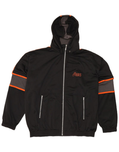 ASICS Mens Hooded Tracksuit Top Jacket XL Preto Colourblock Poliéster