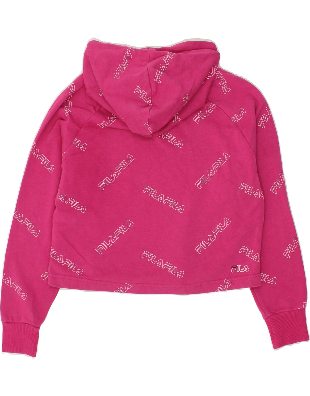 FILA Girls Graphic Crop Hoodie Jumper 11-12 Years Pink Cotton Vintage Fila and Second-Hand Fila from Messina Hembry 
