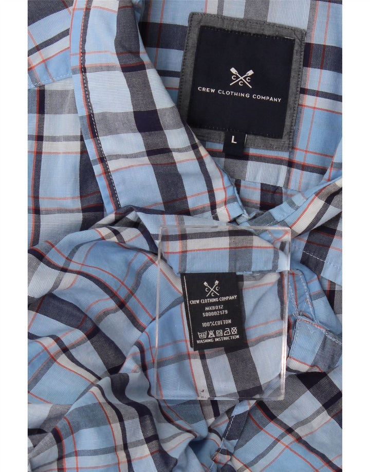 CREW CLOTHING Camisa masculina de manga curta grande algodão xadrez azul