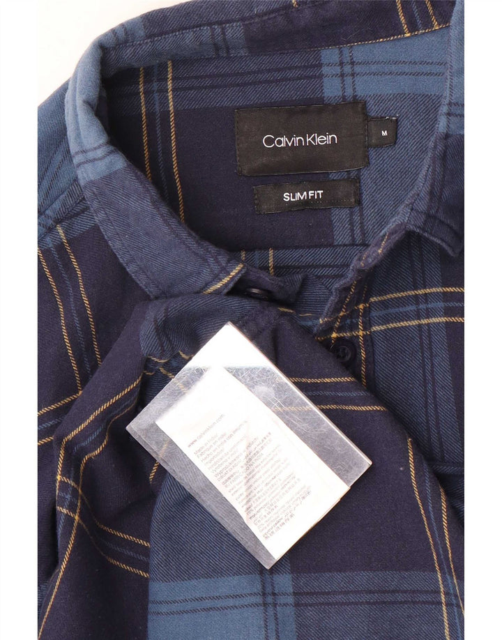 Camisa masculina de flanela Calvin Klein Slim Fit média azul marinho poliéster xadrez