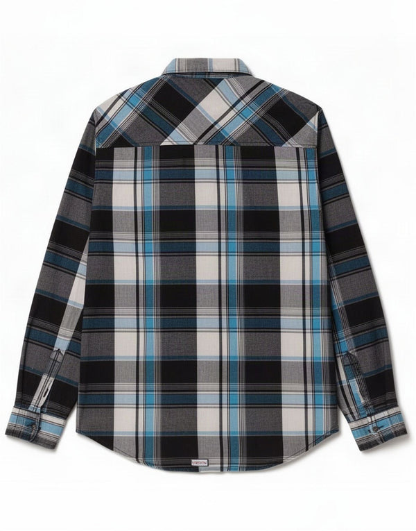 Camisa de flanela Hurley Boys 15-16 anos grande algodão xadrez azul