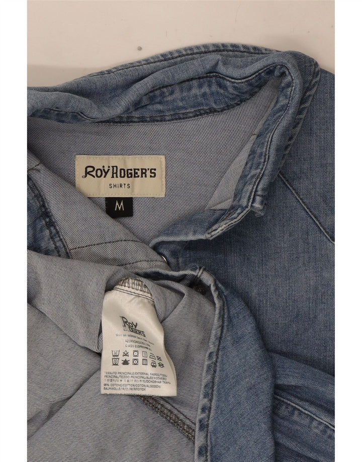 Camisa jeans feminina Roy Rogers Reino Unido 12 algodão azul médio