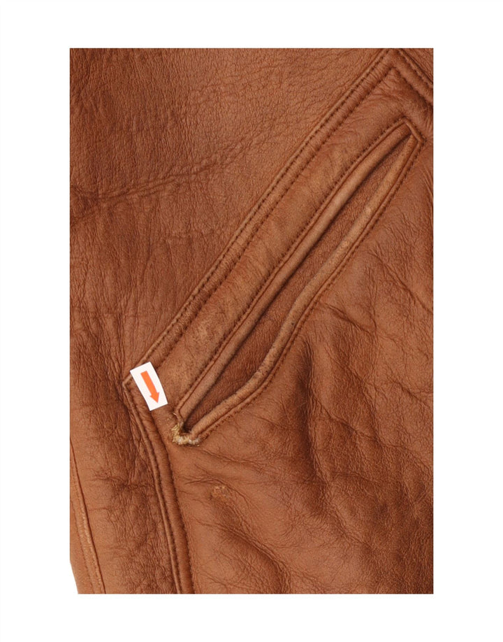 Jaqueta masculina vintage Shearling UK 38 couro marrom médio clássico