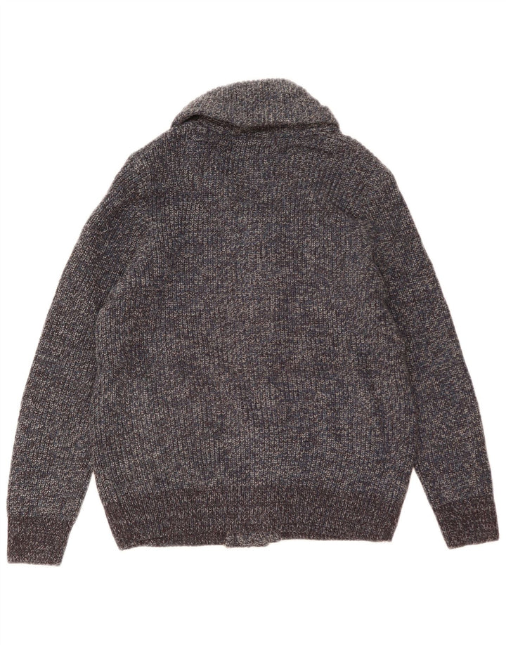 Suéter cardigã masculino Marks & Spencer lã manchada azul médio