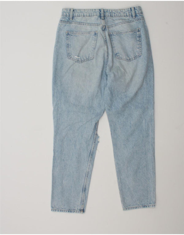 Zara Jeans feminino angustiado cônico EU 40 médio W30 L27 algodão azul