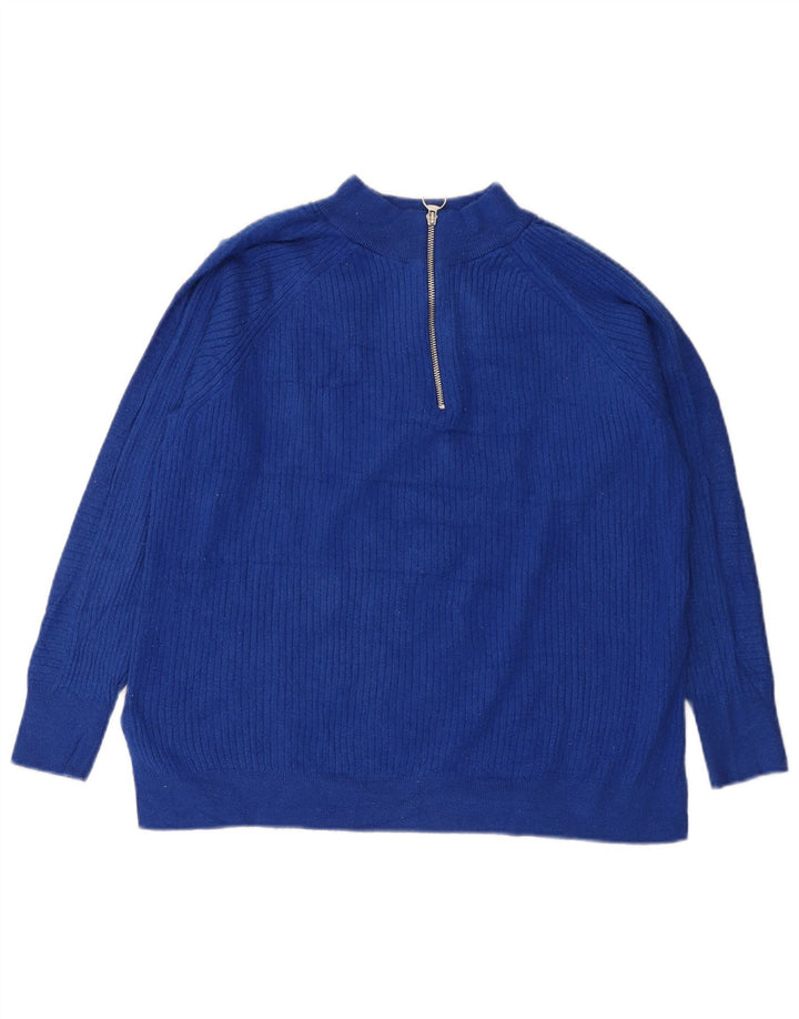 Suéter feminino Marks & Spencer com zíper e gola em viscose azul grande Reino Unido 16