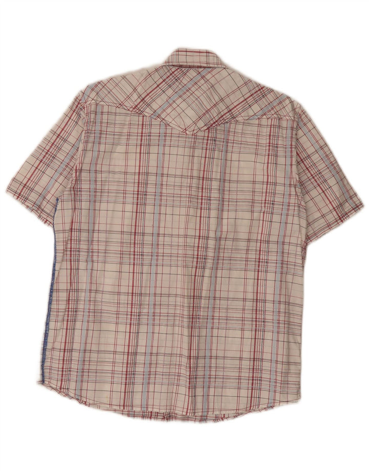 Wrangler Camisa masculina de manga curta regular fit médio algodão xadrez branco