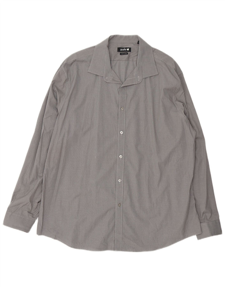 Camisa masculina Dkny Slim Fit tamanho 18 2XL algodão xadrez cinza