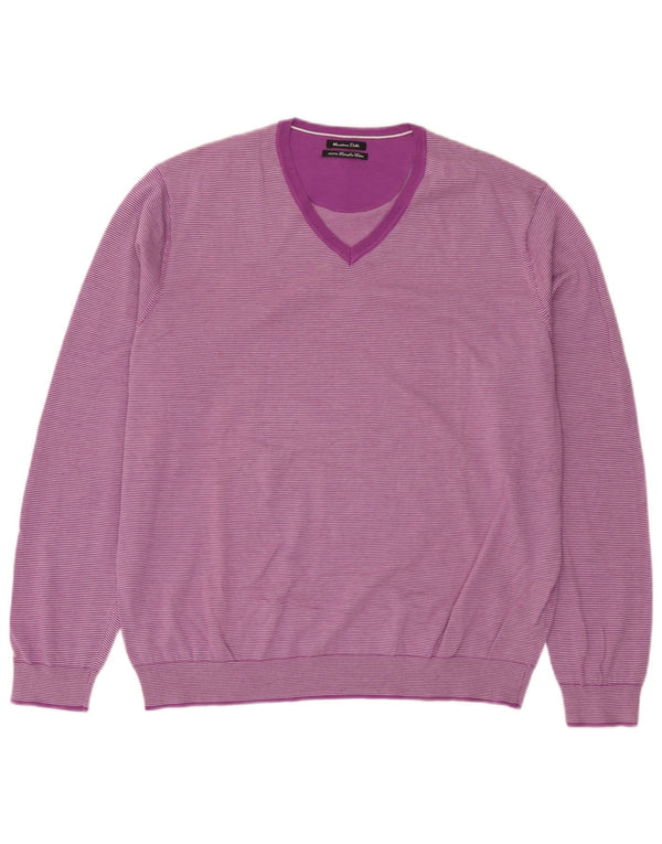Suéter masculino Massimo Dutti com gola V e algodão listrado roxo XL