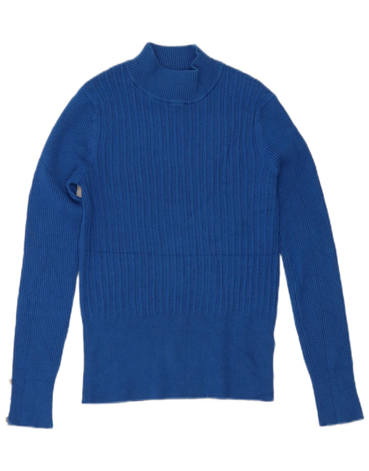 Suéter feminino Marks & Spencer com gola tartaruga e viscose azul pequena Reino Unido 10