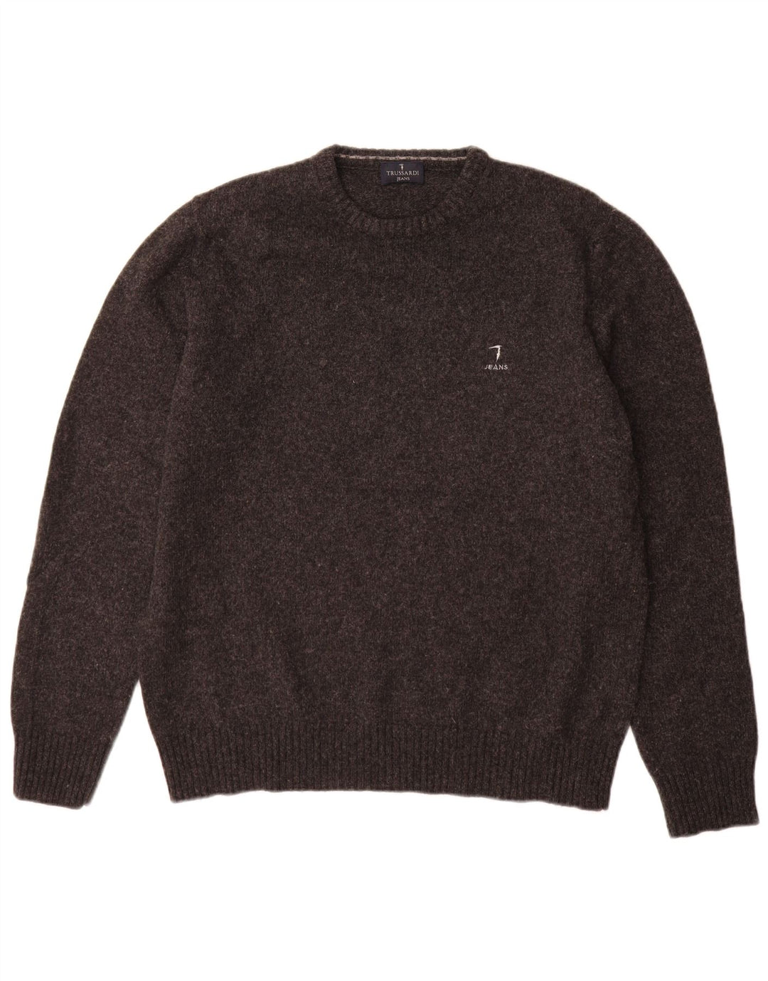 Trussardi Jeans Suéter masculino com gola redonda, grande lã cinza
