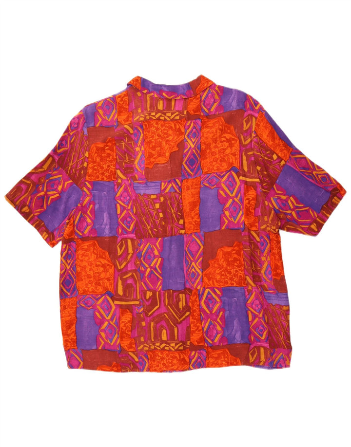 Blusa feminina vintage manga curta UK 18 XL patchwork multicolorido