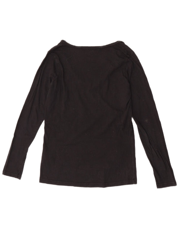 Top gráfico feminino Desigual manga comprida UK 14 grande coração de algodão preto