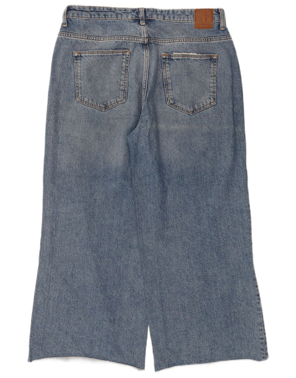 Calça jeans feminina ZARA com corte desgastado e perna larga EU 40 médio W30 L25 azul