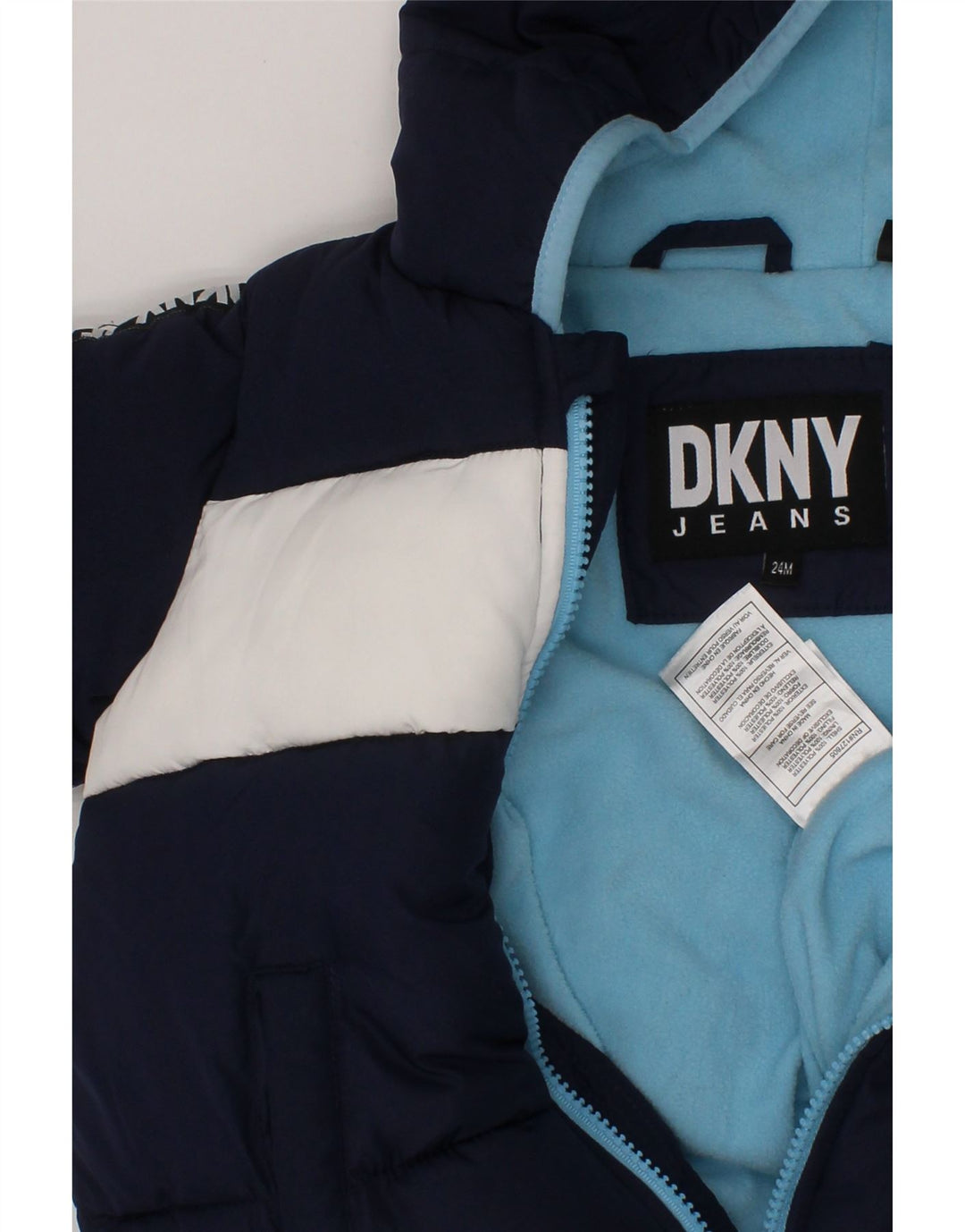 DKNY Baby Boys Hooded Padded Jumpsuit 18-24 Months Navy Blue Colourblock Vintage Dkny and Second-Hand Dkny from Messina Hembry 