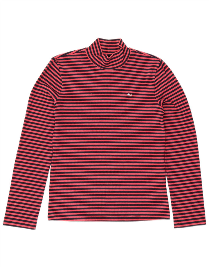Top feminino Tommy Hilfiger manga comprida UK 14 poliéster risca de giz rosa médio