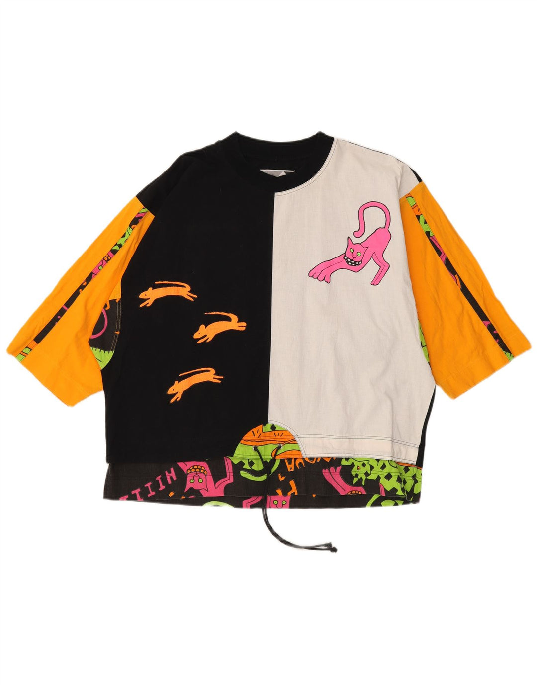 Top gráfico feminino BENGER manga 3/4 EU 38 bloco colorido preto médio