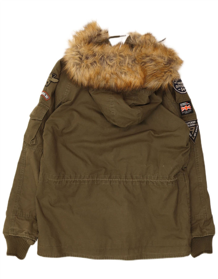 Jaqueta Parka masculina Superdry com capuz UK 38 algodão cáqui médio