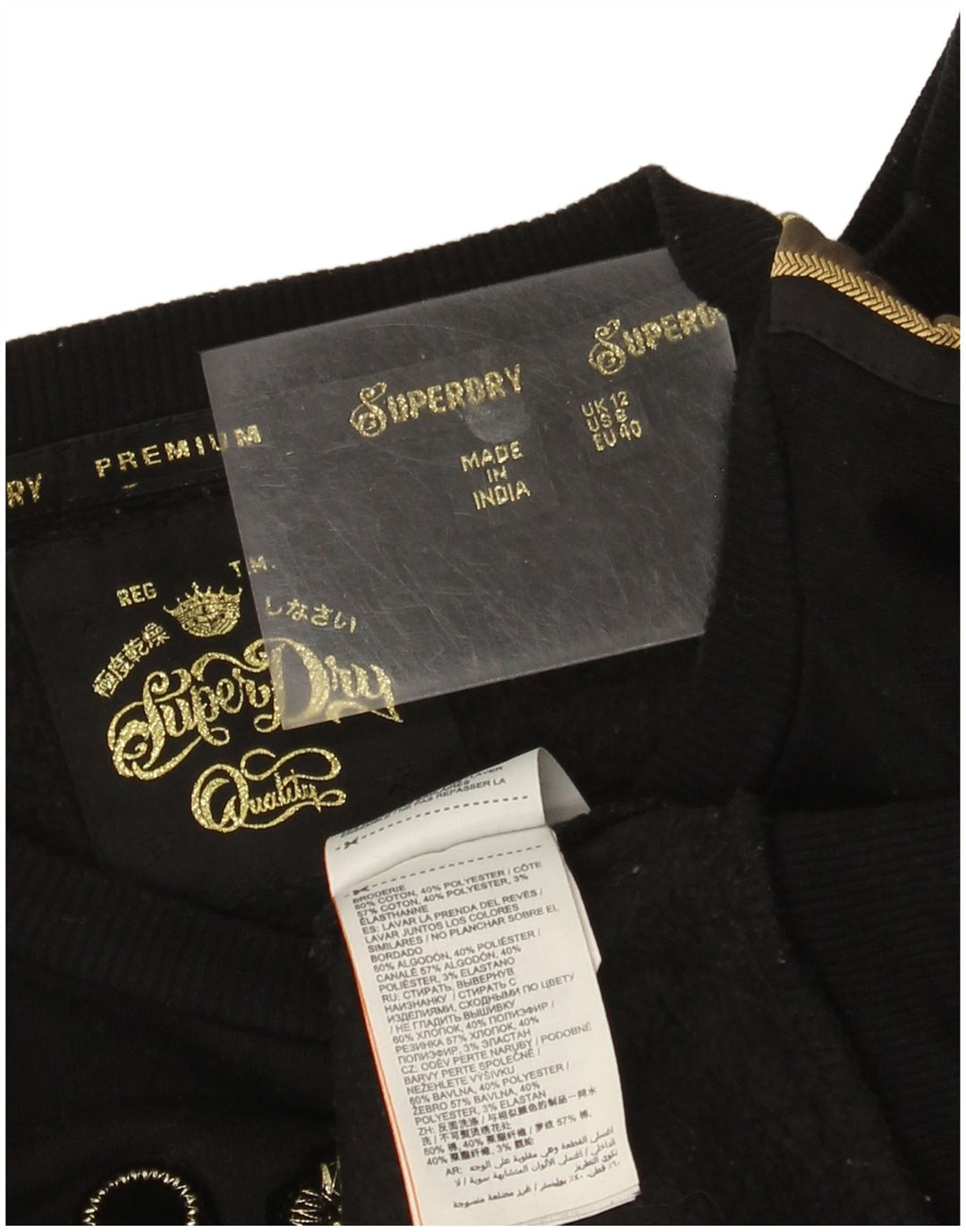 Suéter gráfico feminino Superdry UK 12 algodão preto médio