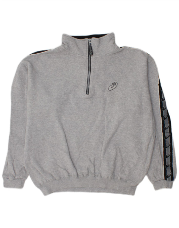 Asics masculino solto ajuste gráfico moletom jumper médio cinza colorblock